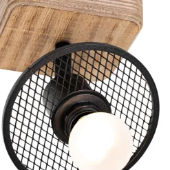 QAZQA Industrieller Deckenstrahler schwarz mit Holz - Jasmijn