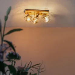 QAZQA Industriespot dunkelgrau und Holz verstellbar 3-flammig – Arthur