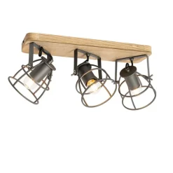 QAZQA Industriespot dunkelgrau und Holz verstellbar 3-flammig – Arthur