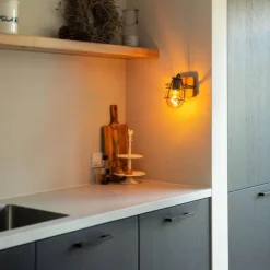 QAZQA Industriespot dunkelgrau mit verstellbarem Holz – Arthur