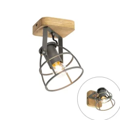 QAZQA Industriespot dunkelgrau mit verstellbarem Holz – Arthur