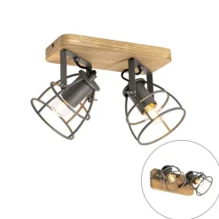 QAZQA Industriespot dunkelgrau mit Holz verstellbar 2-flammig – Arthur