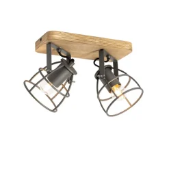 QAZQA Industriespot dunkelgrau mit Holz verstellbar 2-flammig – Arthur
