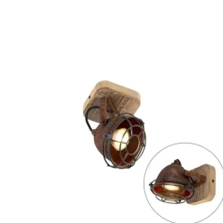 QAZQA Industriespot rostbraun mit Holz kippbar - Gina