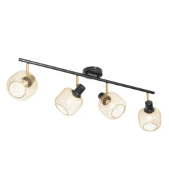 QAZQA Industriespot schwarz mit goldenen 4-Lichtern - Bliss Mesh