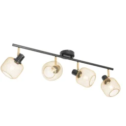 QAZQA Industriespot schwarz mit goldenen 4-Lichtern - Bliss Mesh
