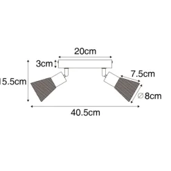 QAZQA Industrie-Spot schwarz mit Holz 2-flammig - Kristina
