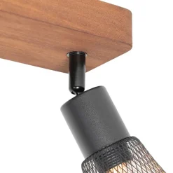 QAZQA Industrie-Spot schwarz mit Holz 2-flammig - Kristina
