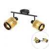 QAZQA Industrie-Spot Schwarz mit Gold 2 Lichter - Kayden