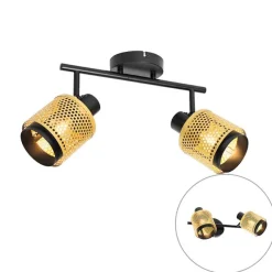 QAZQA Industrie-Spot Schwarz mit Gold 2 Lichter - Kayden
