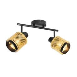 QAZQA Industrie-Spot Schwarz mit Gold 2 Lichter - Kayden