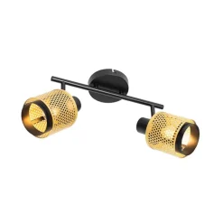 QAZQA Industrie-Spot Schwarz mit Gold 2 Lichter - Kayden