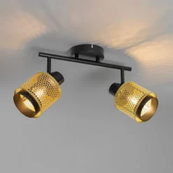QAZQA Industrie-Spot Schwarz mit Gold 2 Lichter - Kayden
