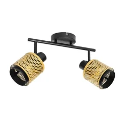QAZQA Industrie-Spot Schwarz mit Gold 2 Lichter - Kayden