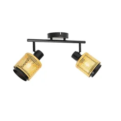 QAZQA Industrie-Spot Schwarz mit Gold 2 Lichter - Kayden