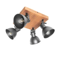 QAZQA Industrie-Spot schwarz mit Holz neigbar 4-flammig - Tommy