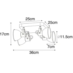 QAZQA Industrie-Spot schwarz mit Holz neigbar 4-flammig - Tommy