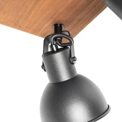 QAZQA Industrie-Spot schwarz mit Holz neigbar 4-flammig - Tommy