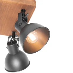 QAZQA Industrie-Spot schwarz mit Holz neigbar 4-flammig - Tommy
