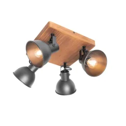 QAZQA Industrie-Spot schwarz mit Holz neigbar 4-flammig - Tommy