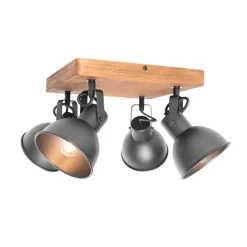 QAZQA Industrie-Spot schwarz mit Holz neigbar 4-flammig - Tommy