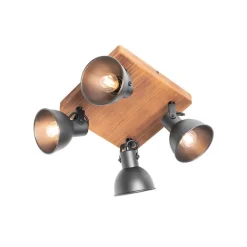 QAZQA Industrie-Spot schwarz mit Holz neigbar 4-flammig - Tommy