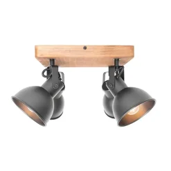 QAZQA Industrie-Spot schwarz mit Holz neigbar 4-flammig - Tommy