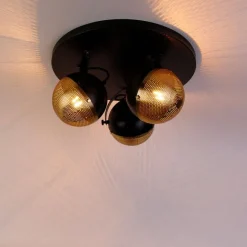 QAZQA Industrie-Spot schwarz mit Messing 3 Lichter - Haicha