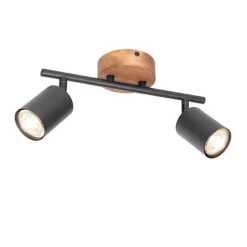 QAZQA Industrie-Spot schwarz mit Holz schwenkbar 2 Lichter - Jeana