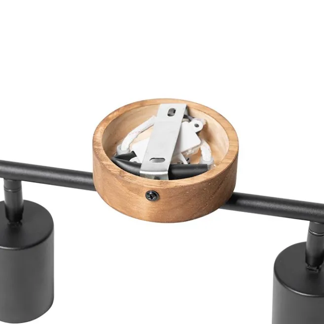 QAZQA Industrie-Spot schwarz mit Holz schwenkbar 2 Lichter - Jeana