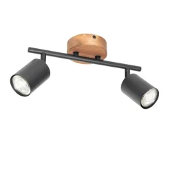 QAZQA Industrie-Spot schwarz mit Holz schwenkbar 2 Lichter - Jeana