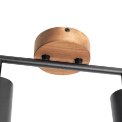 QAZQA Industrie-Spot schwarz mit Holz schwenkbar 2 Lichter - Jeana