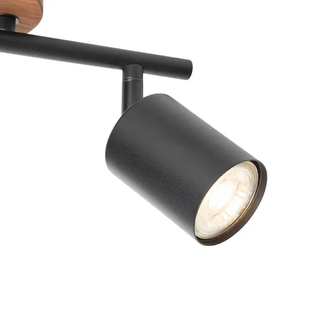 QAZQA Industrie-Spot schwarz mit Holz schwenkbar 2 Lichter - Jeana