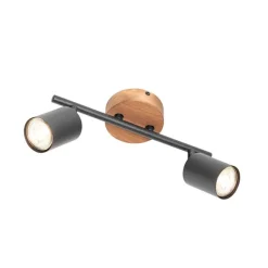 QAZQA Industrie-Spot schwarz mit Holz schwenkbar 2 Lichter - Jeana
