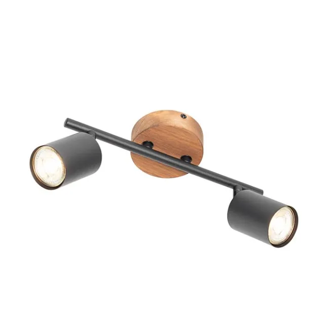 QAZQA Industrie-Spot schwarz mit Holz schwenkbar 2 Lichter - Jeana