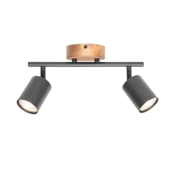 QAZQA Industrie-Spot schwarz mit Holz schwenkbar 2 Lichter - Jeana