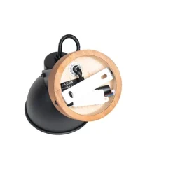 QAZQA Industrie-Spot schwarz mit Holz neigbar - Tommy
