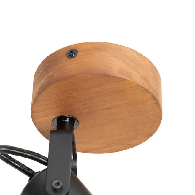 QAZQA Industrie-Spot schwarz mit Holz neigbar - Tommy