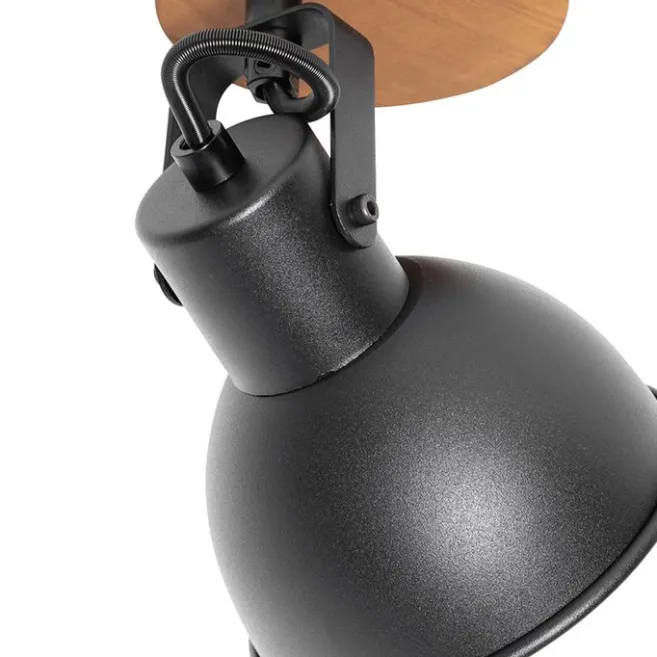 QAZQA Industrie-Spot schwarz mit Holz neigbar - Tommy