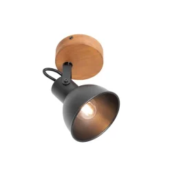 QAZQA Industrie-Spot schwarz mit Holz neigbar - Tommy