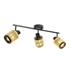 QAZQA Industrie-Spot Schwarz mit Gold 3-Licht - Kayden