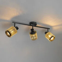 QAZQA Industrie-Spot Schwarz mit Gold 3-Licht - Kayden