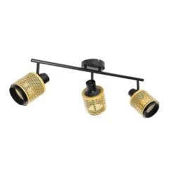 QAZQA Industrie-Spot Schwarz mit Gold 3-Licht - Kayden