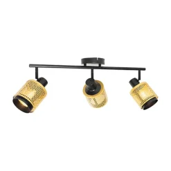 QAZQA Industrie-Spot Schwarz mit Gold 3-Licht - Kayden