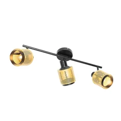 QAZQA Industrie-Spot Schwarz mit Gold 3-Licht - Kayden