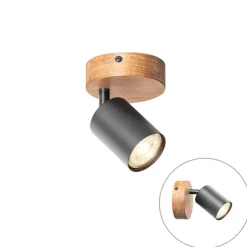 QAZQA Industriespot schwarz mit Holz neigbar - Jeana