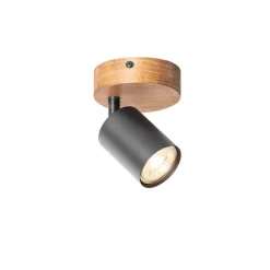 QAZQA Industriespot schwarz mit Holz neigbar - Jeana