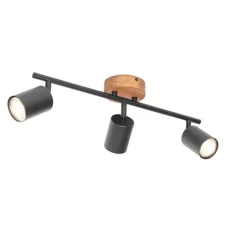 QAZQA Industrie-Spot schwarz mit Holz schwenkbar 3-flammig - Jeana