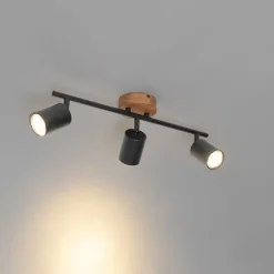 QAZQA Industrie-Spot schwarz mit Holz schwenkbar 3-flammig - Jeana