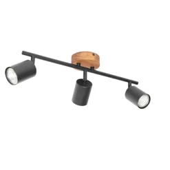 QAZQA Industrie-Spot schwarz mit Holz schwenkbar 3-flammig - Jeana